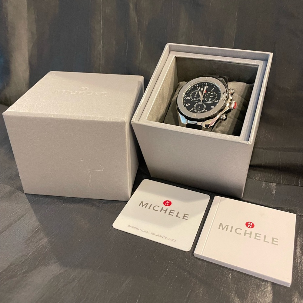 Michele Jelly Bean Tahitian Chronograph Black Rubber Watch